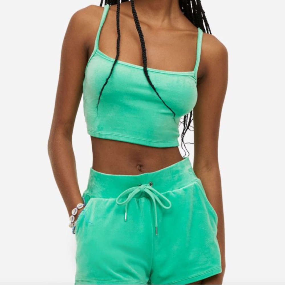 H&M velour crop top color green many sizes
